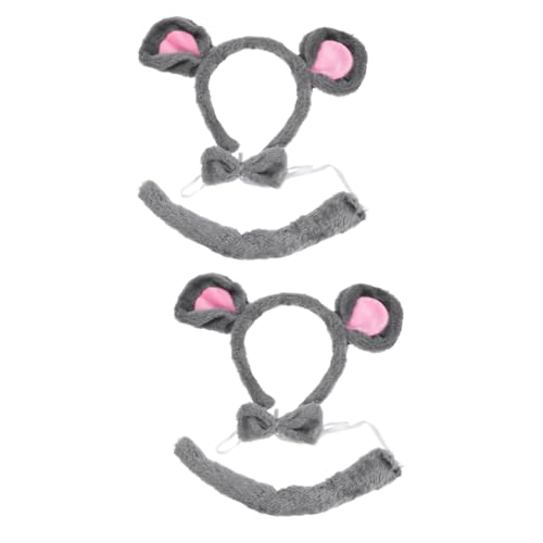 Beavorty 2 Sätze Niedliches Mäuse Kostüm Set mit Grauem Plüsch Haarreif und Schleife Leichtes Bequemes Party Accessoire für Karneval Halloween Cosplay und Festliche Anlässe von Beavorty