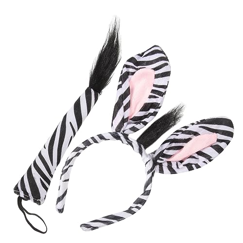 Beavorty 2 Sets Zebra-Haarkleid Cosplay-Zubehör Requisiten Schwanz Erwachsene Maskerade Ohr Gefälligkeiten Hase Krawatte Lustige Kits Stirnband Performance Haar Maskeraden von Beavorty