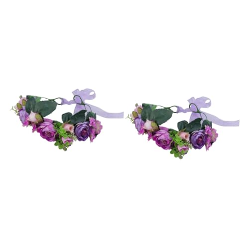 Beavorty 2 Stk Baby-Blumen-Stirnband Hochzeit Blumenkrone Party Kranz Tiara Blumengirlande Hochzeitskranz Braut Stirnband Haar Kopfbedeckung Armband Blütenkopf Violett von Beavorty