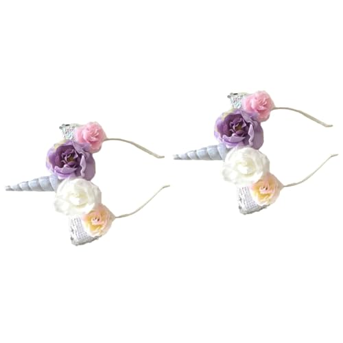 Beavorty 2 Stk Haarschmuck für Kinder Geschenke für den Haushalt Kosmetiktasche aus Samt Hasenohren Tiara Haarbänder Halloween-Kopfbedeckung einhorn haar die Blumen Stirnband Violett von Beavorty