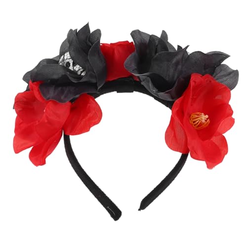 Beavorty 2 Stk Künstliche Blumen-schädel-stirnband Rosenkopfschmuck Mexikanische Blumenkronen Für Frauen Vintage-dekor Make-up-haarband Kürbis-dekor Skelett Kostüm Halloween Rot Haarschmuck von Beavorty