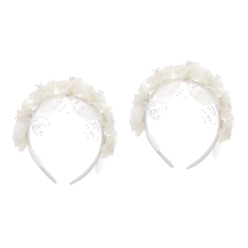 Beavorty 2 Stk Stirnband Kopfbedeckungen für Damen Haarreifen aus Strass Haarband Tiara Haarpflegezubehör frauen stirnband die Blumen Schal Ohrringe Haarschmuck Braut Stoff Weiß von Beavorty