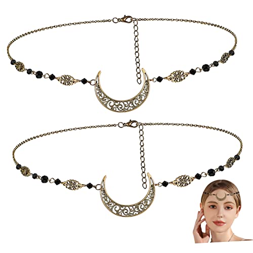 Beavorty 2 Stück Bohemian Haarketten mit Hohlem Mond Anhänger und Dekoration für Damen und Mädchen Eleganter Haarschmuck für Hochzeiten und Besondere Anlässe von Beavorty