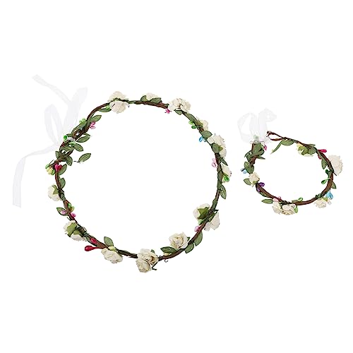 Beavorty 2St Blumenkrone Brauthaarband blumenarmband hochzeit lila Blumenkranz für Haare Hochzeitshaarband Blumenkopfschmuck Blumenmädchen Kopfbedeckung Stirnband Haarschmuck Fräulein Weiß von Beavorty