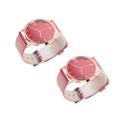 Beavorty 2 Stück Damen Armbanduhr mit Verstellbarem Lederband Quarzuhr für Frauen Klassische Freizeit Uhr Rot Präzises Stilvolle Sternenhimmel für Alltag und von Beavorty
