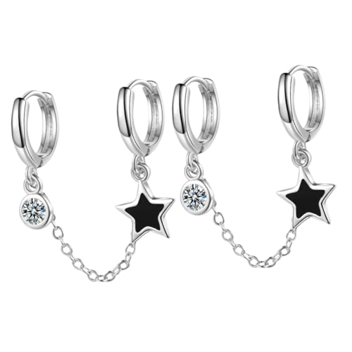 Beavorty 2 Stück Damen Ohrhänger Doppel Piercing Stern Kettenohrringe Hängen Eleganter Tropfen Schmuck für Party Hochzeit Festival Handgefertigte Accessoires von Beavorty