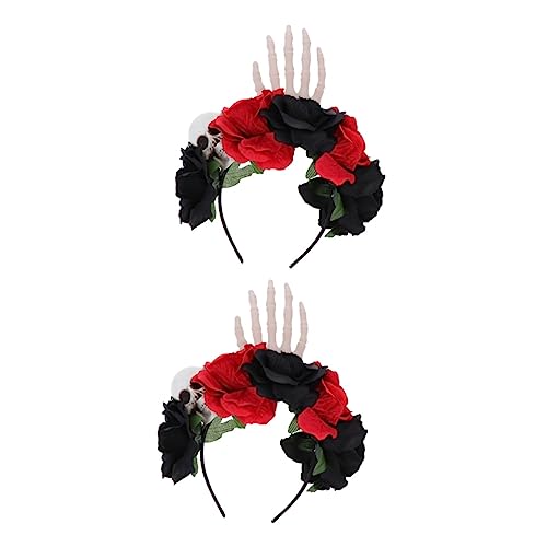 Beavorty 2 Stk Schädel-hand-stirnband Schädel Rose Stirnband Tag Der Toten Kopfschmuck Kopfbedeckung Mit Schwarzem Totenkopf Kahlo-stirnband Stoff Blumenkopfschmuck Mädchen Fräulein von Beavorty