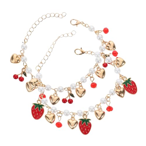 Beavorty 2 Stück Elegantes Teiliges Armband Legierung mit Herz und Erdbeer Anhänger für Damen Stilvolle Handgelenk Ketten für Täglichen Gebrauch Perfektes für Besondere Anlässe von Beavorty