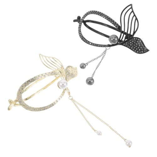 Beavorty 2 Stück Quaste Fischschwanz Twist Haarspangen Rutschfester Dutt Halter Für Frauen Stilvolles Haarstyling Zubehör in Gold Und Schwarz Für Formelle Anlässe Und Alltag Metall von Beavorty