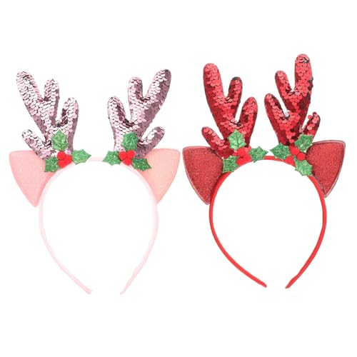 Beavorty 2St Geweih Stirnband Weihnachten Rentier Stirnband mit Rentierohren Tiara Haargummis Weihnachtsgeweih-Haarband Weihnachtskopfbedeckung Mädchen Haarring Haarschmuck von Beavorty