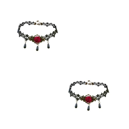 Beavorty 2 Stück Gothic Choker Halskette mit Schwarzer Spitze und Tiefrotem Rosenanhänger Verstellbarer Kurzkragen für Halloween Kostüme Eleganter Clavicle Necklace Schmuck für Damen Beavorty 2 Stück Gothic Choker Halskette mit Schwarzer Spitze und Tiefrotem Rosenanhänger Verstellbarer Kurzkragen für Halloween Kostüme Eleganter Clavicle Necklace Schmuck für Damen von Beavorty