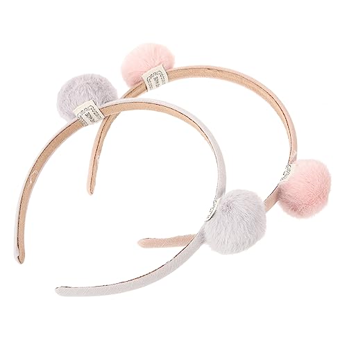 Beavorty 2st Stirnband Mit Tierohren Aus Kunstpelz Kinder Haargummis Ohr Stirnband Flauschiges Bommel-stirnband Pom-haarband Bommel Kopfbedeckung Haarschmuck Baby Kugelförmig Plüschkugel von Beavorty