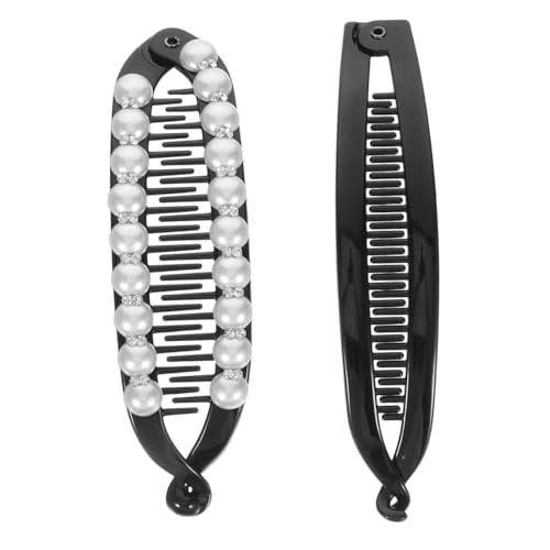 Beavorty 2 Stück Haarspangen mit Künstlichen Perlen Banane Clip Haarklammern für Damen Stilvoller Haarschmuck für Dickes und Ergonomisch Geformt Einfacher und Schnelle Frisurenkorrektur von Beavorty