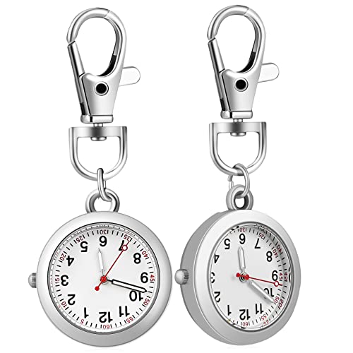 Beavorty Krankenschwesteruhr Mit Schlüsselanhänger 2 Stück Präzise Quarz Leuchtende Anzeigen Tragbar Für Ärzte Und Pflegepersonal Hängendes Design Silber von Beavorty