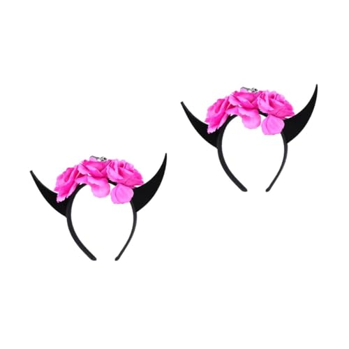Beavorty 2 Stück Halloween Kopfschmuck Horn Rosen Haarreif Leichter Horror Style für Kostüm Party Modisches Accessoire mit Violetten Rosen Komfortabel und Vielseitig für Damen und Mädchen von Beavorty