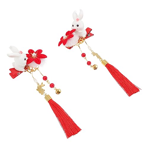 Beavorty 2st Häschen Haarnadel Kannichen Haarnadeln Osterhasen Haarspange Chignon-nadel Chinesische Haarspange Quaste Chinesische Neujahr Haarspange Haarklammer Bommel Stoff Mädchen Hanfu von Beavorty