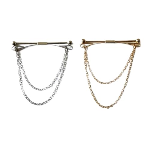 Beavorty 2 Stück Herren Kragenstifte mit Kette Anstecknadel Silber Kragenbar für Stilvolle Krawatten Elegantes Accessoire für Business Freizeit von Beavorty