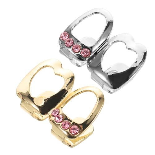 Beavorty 2 Stück Hip Hop Teeth Grills mit Hohlem Muster Gold Silberfarbene Bling Zahnkappen mit Strahlenden Zirkonia Stilvolles Rapper Mundschmuck Accessoire für Damen von Beavorty