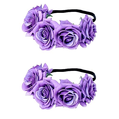 Beavorty 2st Blumengirlande Rosa Stirnband Hochzeitsfest Stirnband Rose Geblümt Hochzeitskopfschmuck Für Die Braut Verstellbares Blumenstirnband Festival Blütenkopf Violett Mädchen Rosen von Beavorty