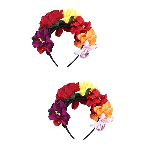 Beavorty 2 Stk Weihnachtsblumen-stirnband Mexikanische Rosenblütenkrone Tag Der Toten Tag Des Toten Stirnbandes Rosa Stirnband Rotes Blumenstirnband Halloween Fräulein Hochzeitskleid von Beavorty