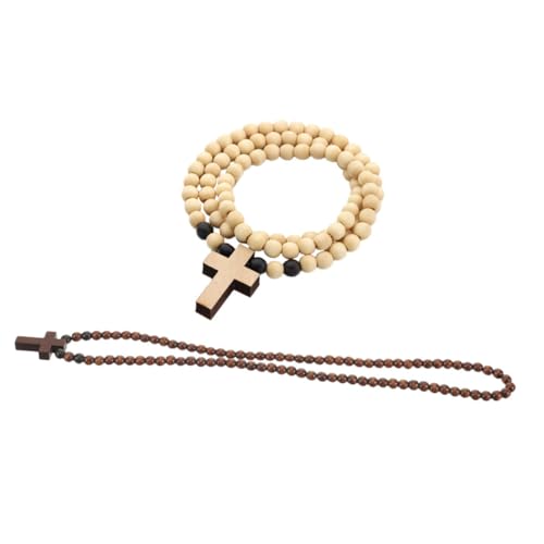Beavorty 2 Stück Holzperlen Kreuzanhänger Halskette für Herren Holz Kreuzkette und Naturfarben für Stilvolle Outfits und von Beavorty