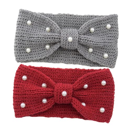 Beavorty 2stücke Stirnband Für Damen Gestrickt Warm Ohrenwärmer Vintage-perlen-häkel-design Kopfschmuck Haarband Twist Kopfwickel Für Kaltes Wetter von Beavorty