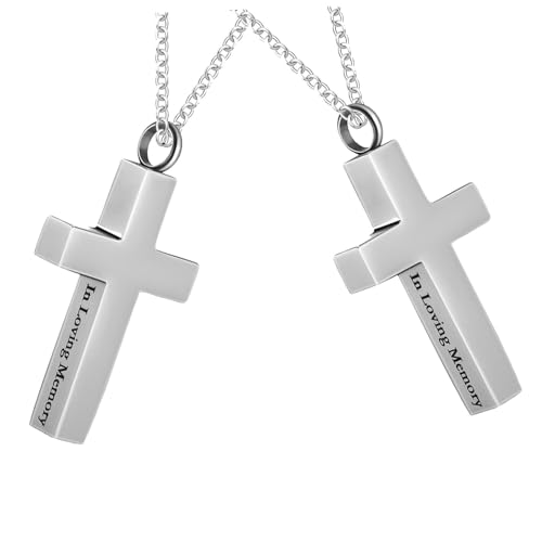 Beavorty 2 Stück Kreuzurnenanhänger Halskette mit verstellbarer Kette Selbstbefüllbarer Anhänger als Erinnerungsschmuck für Männer und Frauen Sicherer Urnen anhänger zur Ascheaufbewahrung von Beavorty