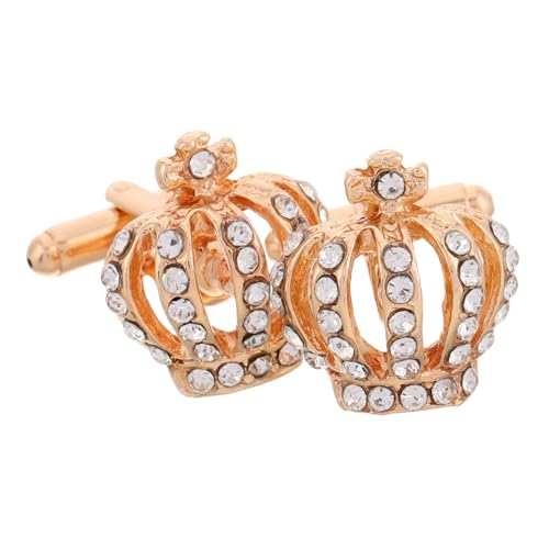 Beavorty 2 Stück Manschettenknöpfe mit Krone Smoking-Knopfüberzüge Manschettenlinks Rhinestone Manschettenknöpfe Goldene Manschettenknöpfe Anzughemd Nieten Manschettenknöpfe für Frauen von Beavorty