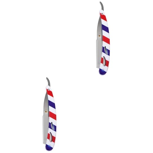 Beavorty 2 Stück Manueller Haarrasierer mit Halterung für Augenbrauen Vintage Rasierer im Rot Blau Weißen Streifen Design für Friseure und Herren Klingen Perfektes Werkzeug für Präzises von Beavorty