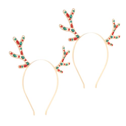 Beavorty 2 Stück Metallischer Hirschgeweih Haarreif mit Funkelnden Schmucksteinen Stilvolles Leichtes Weihnachts accessoire für Damen Festliche Party Haarband von Beavorty