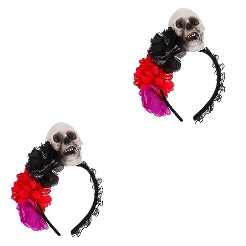 Beavorty 2st Totenkopf-stirnband Schädel-halloween Blumenkostüm Rosafarbene Haarbänder Mexikanisches Blumenhaarband Halloween-party-kopfschmuck Halloween- Cosplay Stoff Mexiko Frau von Beavorty