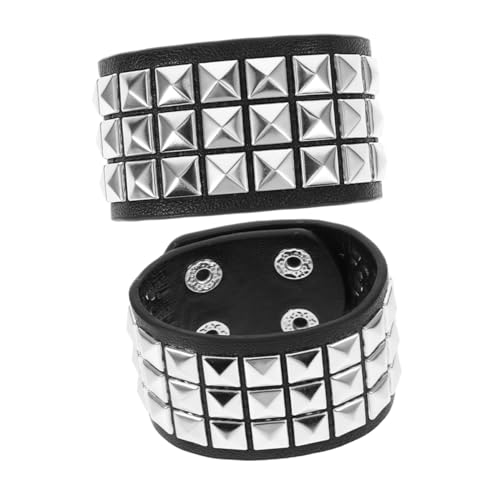 Beavorty 2 Stück PU Armband Herren Vintage Nieten Armband Punk Stil Robust Vielseitig Alltag Party Accessoire Stylisches Breites Spike Wristband mit Feiner Handwerkskunst von Beavorty