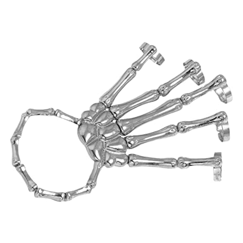 Beavorty 2 Stück Punk Handknochen Armband Silbernes Metall Fingerkette Auffälliger Gothic Schmuck für Herren Halloween Party und Alltag von Beavorty