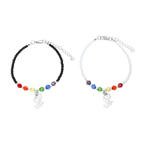 Beavorty 2 Stück Regenbogen Perlenarmband mit Kristallperlen Elastisches Beaded Bracelet für Frauen Modisches Liebesarmband für Freundin und Partner Vielseitig Kombinierbar von Beavorty