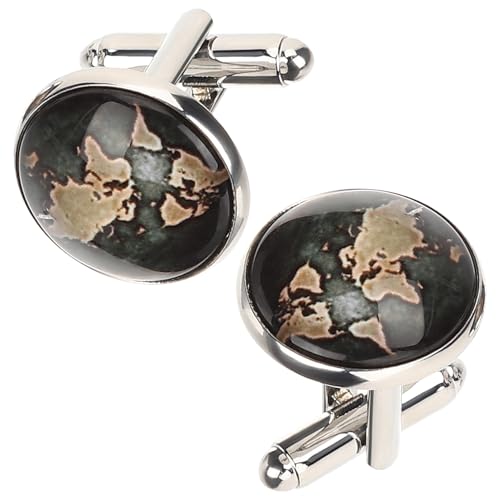 Beavorty 2 Stück Retro Weltkarte Manschettenknöpfe für Herren Silberne Cufflinks für Business und Formelle Anlässe Kreatives Design Geschenkidee für Männer von Beavorty