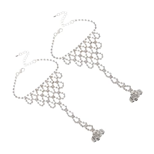 Beavorty 2 Stück Rhinestone Hand Chain Armband mit Fingerring Set Kupfer Hochzeit Schmuck Glänzend Elegant für Braut Brautjungfern Party Tanzabend von Beavorty