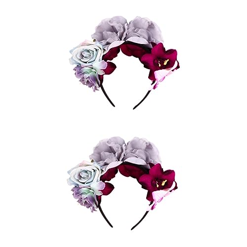 Beavorty 2 Stück Rosenblüten-Stirnband Boho-Haarschmuck Damen-Haarschmuck Künstliche Blumengirlande Dia De Los Muertos-Stirnband Hochzeitsblume Rosen-Stirnband Für Damen Stofffoto von Beavorty