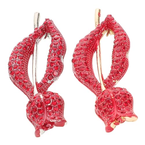 Beavorty 2 Stück Rote Lippen Brosche mit Strass Blumen Anstecknadel für Jacken Kleider Schals Langlebig Vielseitig Einsetzbar Stilvolles Valentinstag von Beavorty