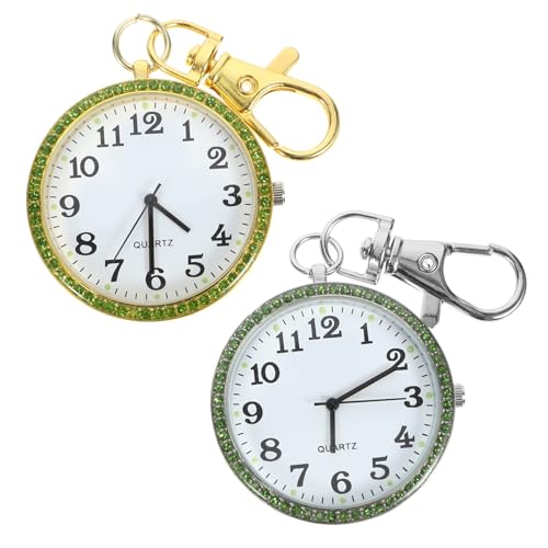 Beavorty 2stücke Taschenuhr Zum Anklipsen Aus Metalllegierung Mit Schlüsselanhänger Tragbare Clip Taschenuhr Mit Strassverzierung von Beavorty