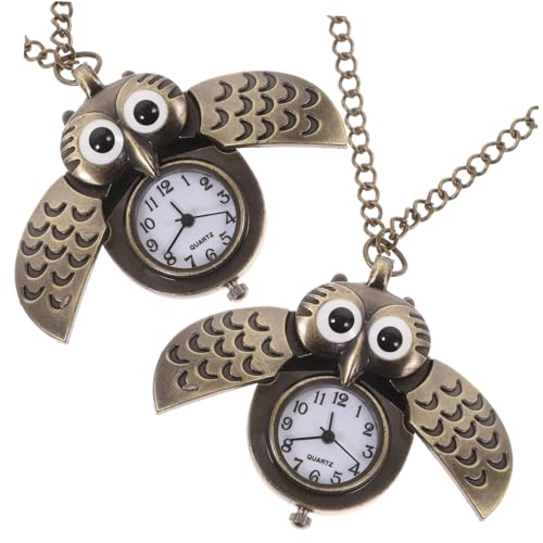 Beavorty 2stücke Retro Eule Taschenuhr Mit Quarzwerk Große Schwarze Arabische Ziffern Legierung Anhänger Lange Reißfeste Kette Für Freunde Und Kollegen von Beavorty