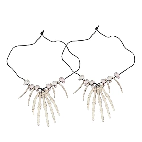 Beavorty 2 Stück Teiliges Halloween Skelett Halskette Vintage Skull Anhänger Handknochen Design Punk Goth Schmuck für Damen Herren Party Zubehör von Beavorty