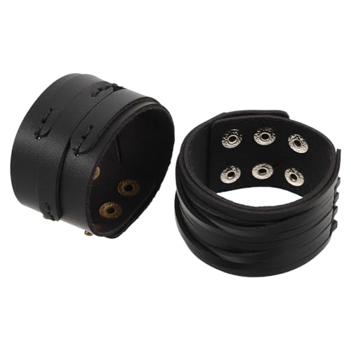 Beavorty 2stücke Armband Für Herren Punk-stil Armband Mit Nietenakzenten Breites Retro-armband Aus Pu-material Für Lässige Outfits Und Formelle Anlässe von Beavorty