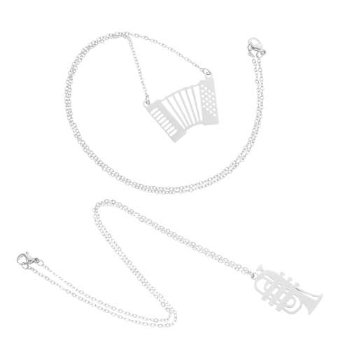 Beavorty 2 Stück Teiliges Musikliebhaber Schmuckset mit Robusten Akkordeon und Rundhorn Anhängern Punkiger Damen Halskette Dekorativer Metallanhänger nicht Verblassend Vielseitig von Beavorty