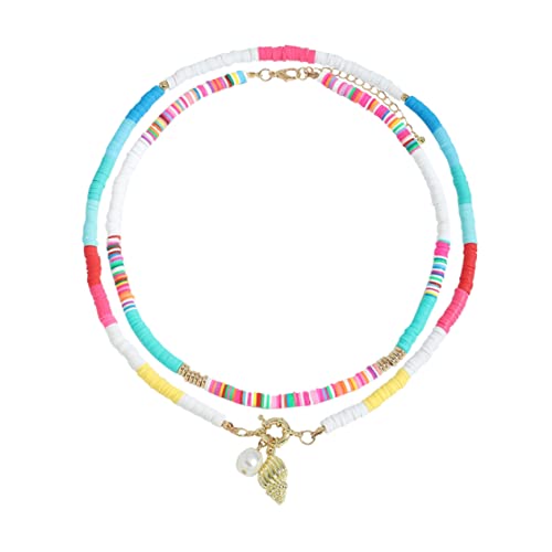 Beavorty 2 Stück Teiliges Polymer Clay Muschelhalskette für Damen Sommerliche Schlüsselbeinkette Boho Strand Schmuck von Beavorty
