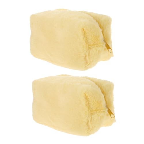 Beavorty 2 Stück Teiliges Reise Kosmetiktaschen aus Weichem Plüsch Kompakt Reißverschlussgesichert Kleine Schmink und Kulturtasche für Damen Unterwegs Gelb von Beavorty