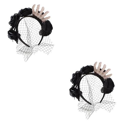 Beavorty 2 Stück Totenkopf-Hand-Stirnband Cosplay-Outfits Mädchen-Kleidung Mädchenkleidung Schleier-Stirnband Tag Der Toten Stirnband Kostüm Schwarze Blumen-Stirnbänder Für von Beavorty