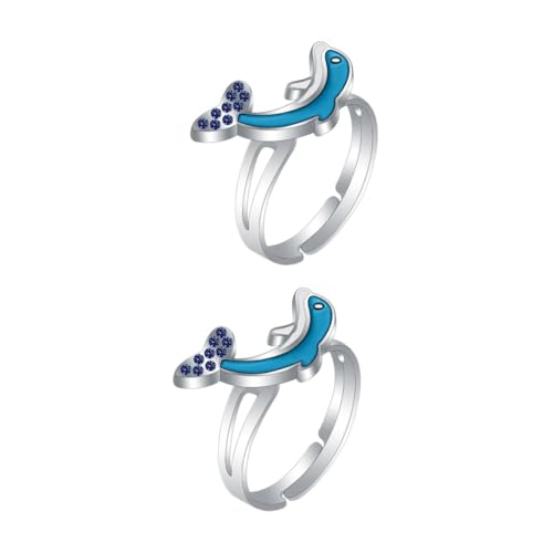Beavorty 2 Stück Verstellbarer Delfin Stimmungsring Farbwechselnder Ring für Frauen und Eleganter Blauer Farbwechsel Ring Einstellbarer Offener Tierring Hochwertiger Legierung von Beavorty