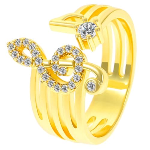 Beavorty 2 Stück Verstellbarer Musiknotenring Damen Schmuckstück Gold mit Zirkonia Eleganter Finger Schmuck Hochzeit Valentinstag von Beavorty