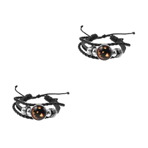 Beavorty 2 Stück Verstellbares Halloween Armband mit Geflochtenem PU Europäisches Design Perlen Modischer Handgelenkschmuck für Damen und Herren Passend für Alltag und Festliche Anlässe von Beavorty