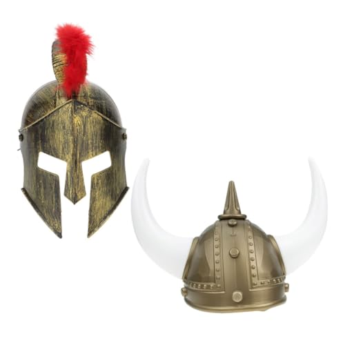 Beavorty 2 Stück Viking Helm Kunststoff Kriegerhelm Mittelalter Cosplay Helm Herren Kostüm Zubehör für Karneval Fasching Themenparty von Beavorty